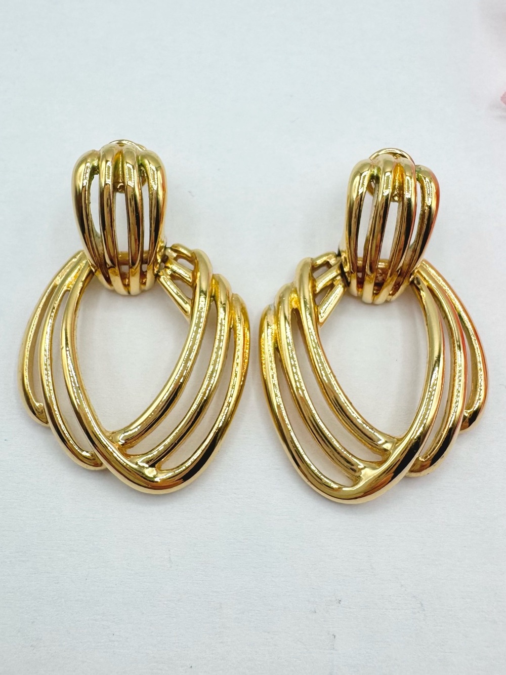 Vintage Monet Caged Doorknocker Earrings Gold Tone Runway Classy Chic Signed